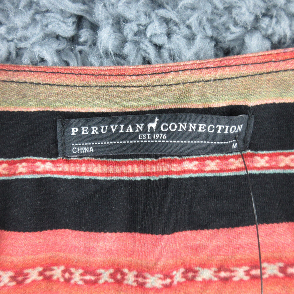 Peruvian Connection Dress Womens Medium Black Orange Coral Antiplano Stripe NWT - Picture 11 of 16